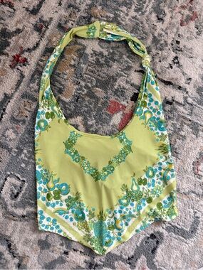 Urban Outfitters Lime Green Floral Printed Going Out Top